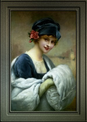 Girl With A Fur Muff by Francois Martin-Kavel Art Nouveau Old Masters Reproduction